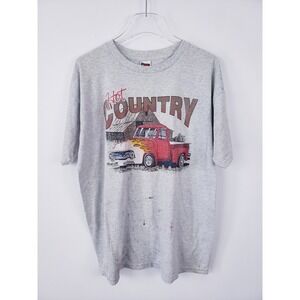 Vintage 90s Fruit of the Loom T-Shirt Gray Hot Country Flame Truck Mens Size XL